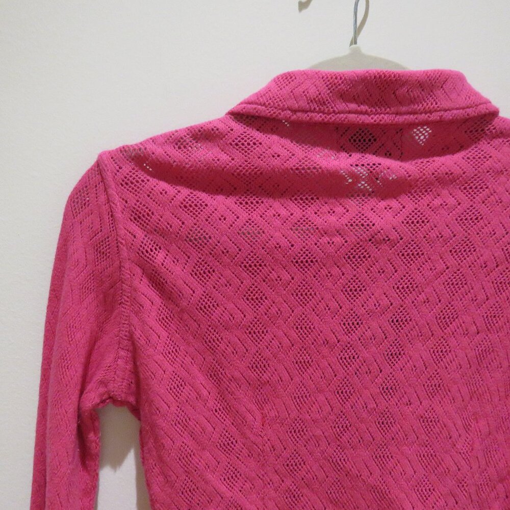 AGR Pointelle Lace Cropped Shirt in Vibrant Pink Preppy Avant Garde Y2K XS NWT - Picture 11 of 15